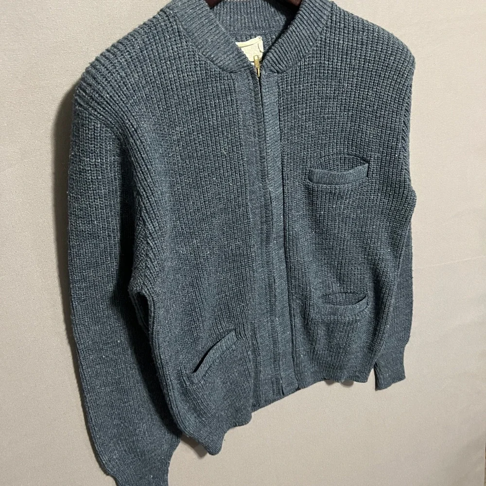 Vintage 70s USPS Mail Man Letter Boy Cardigan Sweater Blue Zip Front Talon M L